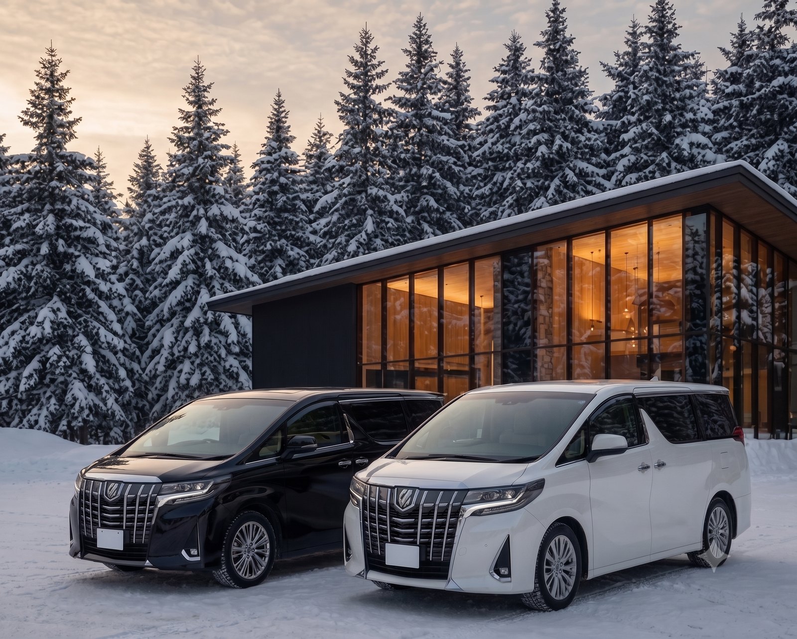 ルスツの雪道を走る4WD車両